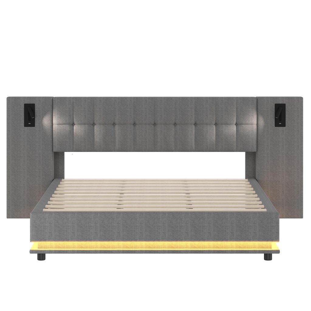 Merax Polsterbett 180x200, Doppelbett mit LED-Leiste, Produktbild 