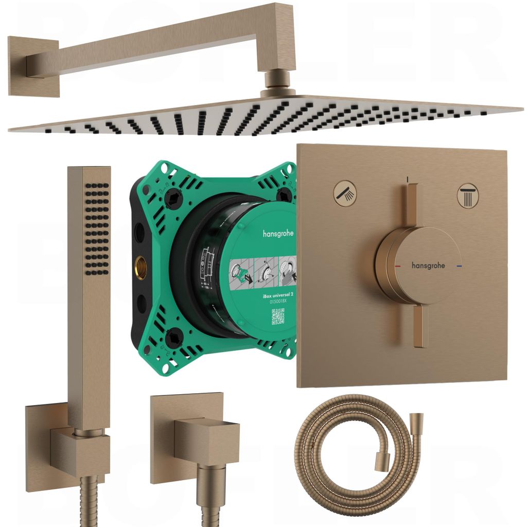 HANSGROHE DuoTurn E Armatur & Ibox 2 | Inkl. BOFLER Duschset #17, Duschanlage, Duschsystem mit Regendusche 30cm, Brauseset, brushed BRONZE