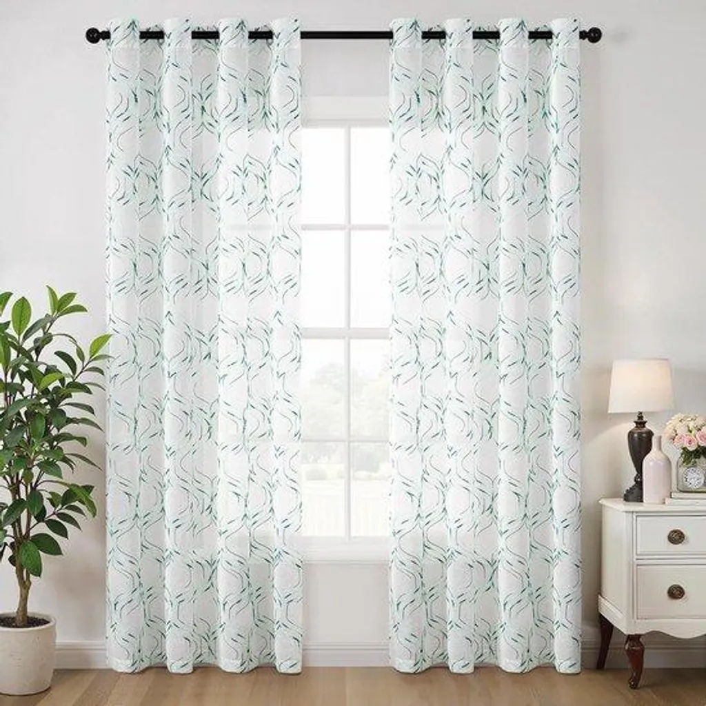 Voilage vert avec bordure décorative 140x260 cm pour chambre et séjour