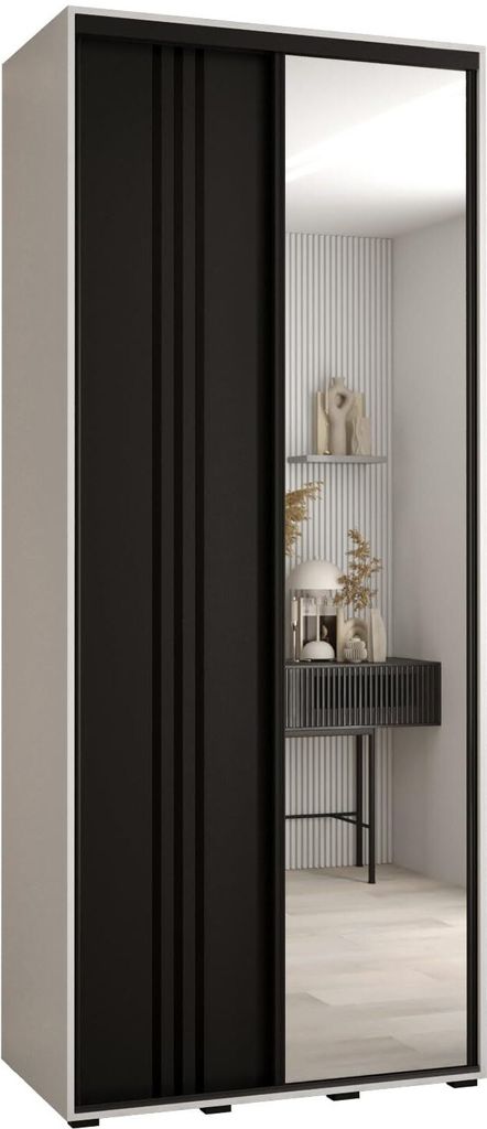 MEBLE KRYSPOL Davos 7 Schrank, zwei Türen - 235,2x110x60 cm - Weiß Schwarz Schwarz