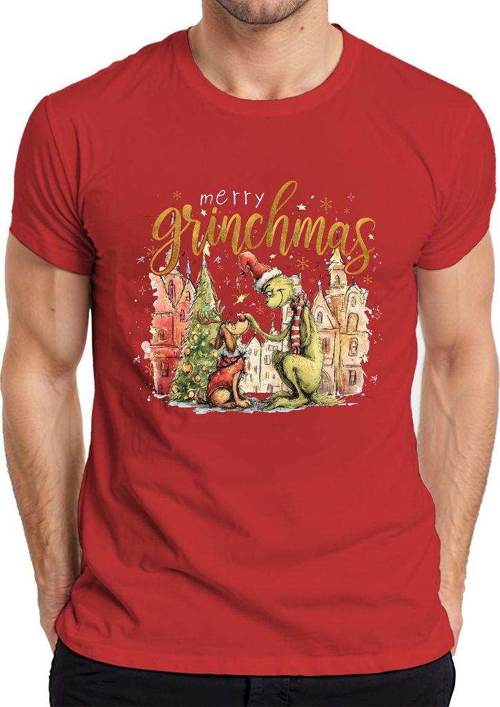 merry grinchmas Weihnachten Grinch Geschenk lustig Max Rentier Herren T-Shirt, Rot, 3XL