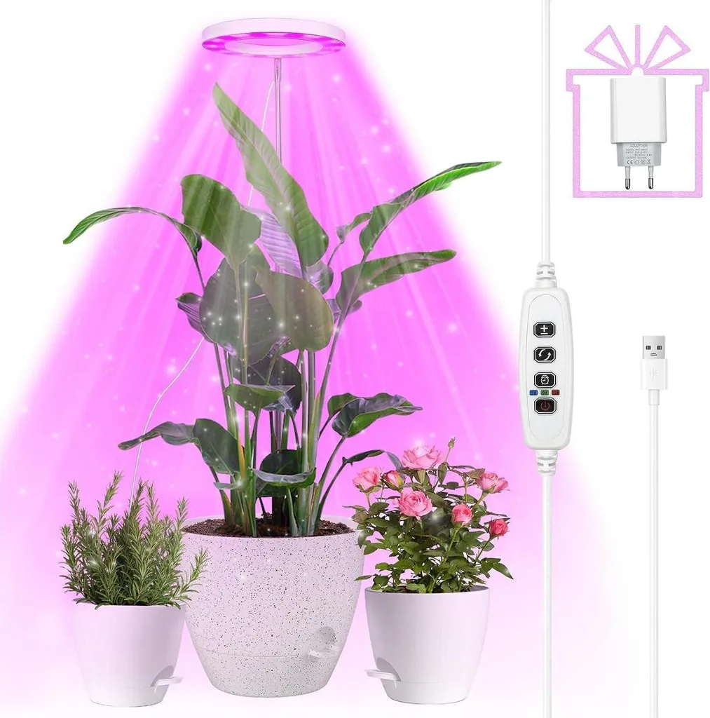 Lampe pour plantes intérieur LED avec pied ajustable et minuterie 12h
