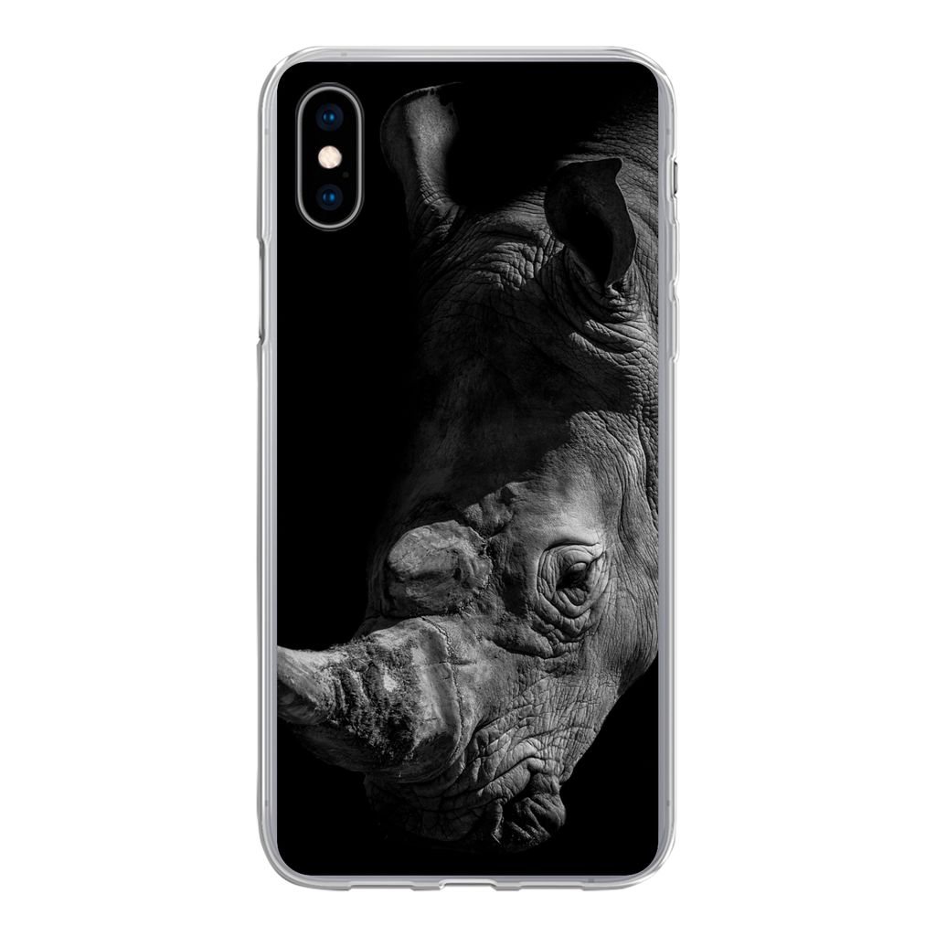 MuchoWow Handyhülle Schutzhülle Hülle für iPhone Xs Nashorn - Wildtier - Porträt Silikon Softcase Handy Hülle - Handytasche