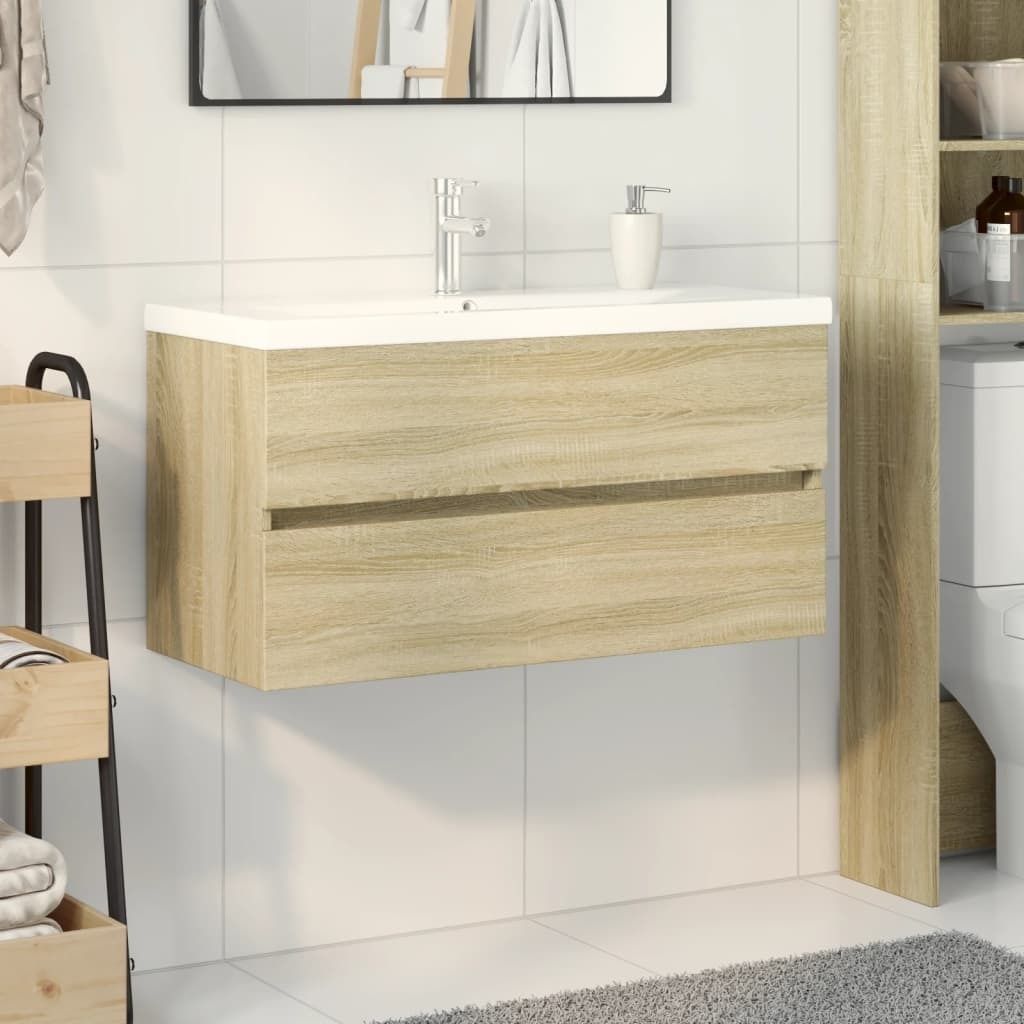 Möbel 2-tlg. Badmöbel-Set Keramik und Holzwerkstoff - Badezimmer 3307664