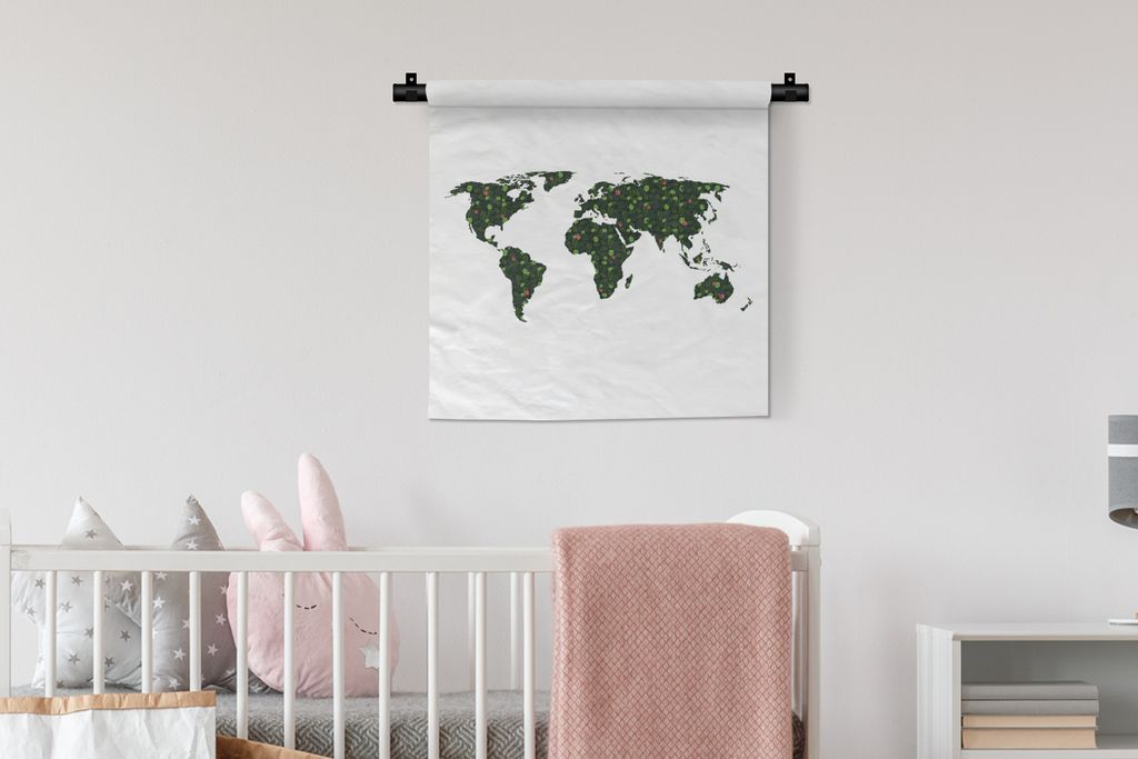 MuchoWow Wandteppich Wandbehang Weltkarte - Blumen - Blätter 60x60 cm Tapisserie Dekoration Wandtuch - Dekorationen - Wand Decke