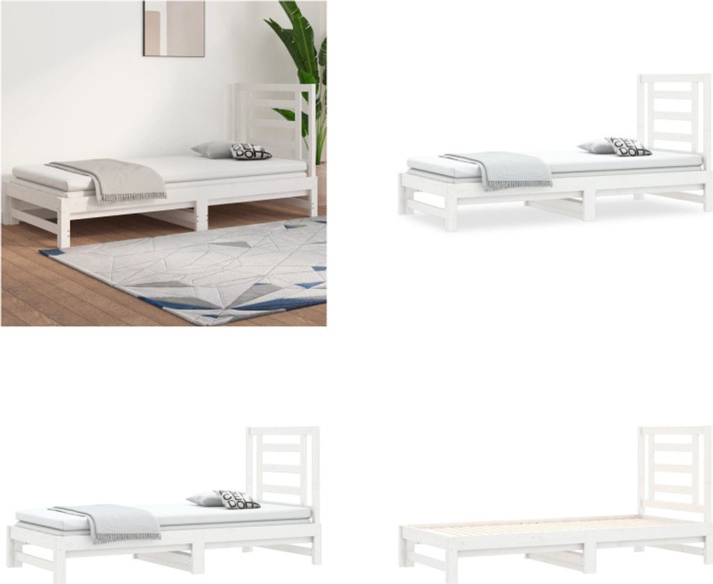 vidaXL Tagesbett Ausziehbar Weiß 2x(90x190) cm Massivholz Kiefer - Tagesbett - Tagesbetten - Schlafsofa - Schlafsofas