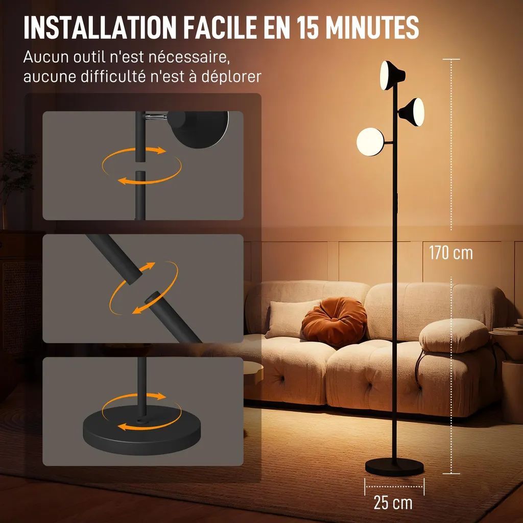 Lampadaire Arbre LED RGB 4150 lm avec Télécommande et Contrôle Tactile
