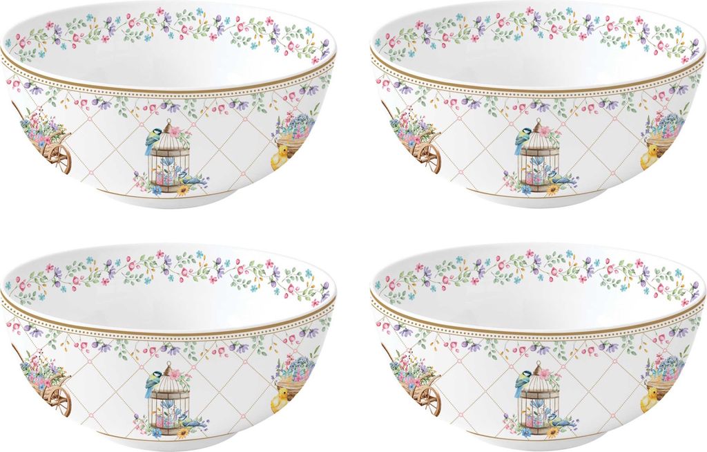 4er Set Müslischalen SPRING BLOOM Hasen und Blumen D. 15cm Porzellan Easy Life