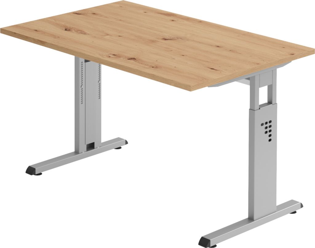 bümö Schreibtisch Serie-O - Gestell: Silber, Nachbildung: Asteiche, Größe: 120 x 80 cm