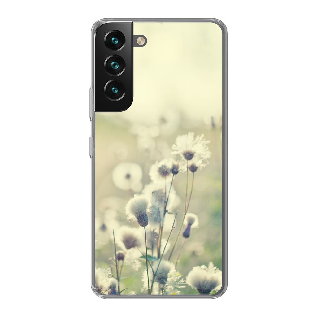 MuchoWow Handyhülle Schutzhülle Hülle für Samsung Galaxy S22 Blumen - Feld - Weiß Silikon Softcase Handy Hülle - Mobiltelefonhülle
