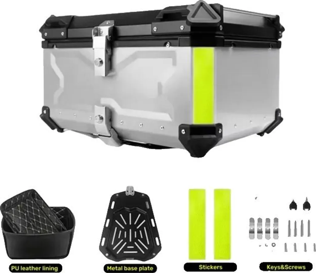 Valise Arrière Moto 80L Argentée - Top Case Aluminium pour l'Aventure