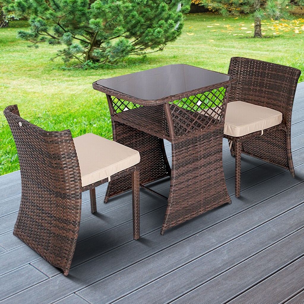 Tisch schwarz Sitzgarnitur Gartenmöbel Stuhl Polyrattan Gartenset 2 Sessel 