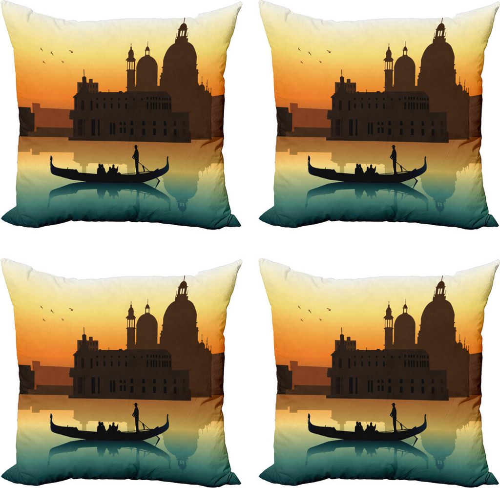 ABAKUHAUS Romantisch Kissenbezug Set (4 Stück), Die Menschen in Gondeln, Moderner Doppelseitiger Digitaldruck, 60 cm x 60 cm, Mehrfarbig