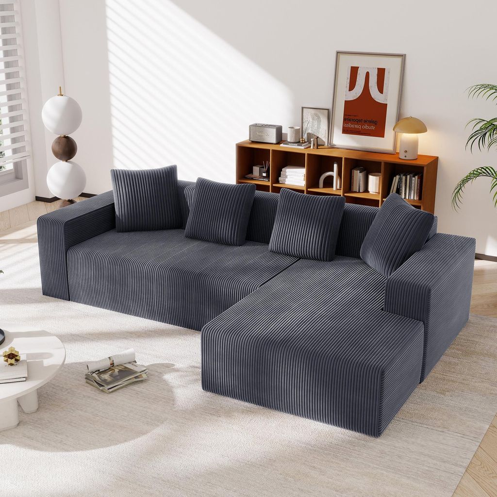 Vollkomprimiertes knochenloses Sofa,Cloud-Kombinationssofa mit L-Liegestühlen,modernes modulares Sofa mit tiefen Sitzplätzen,gepolstertes Sofa,grau