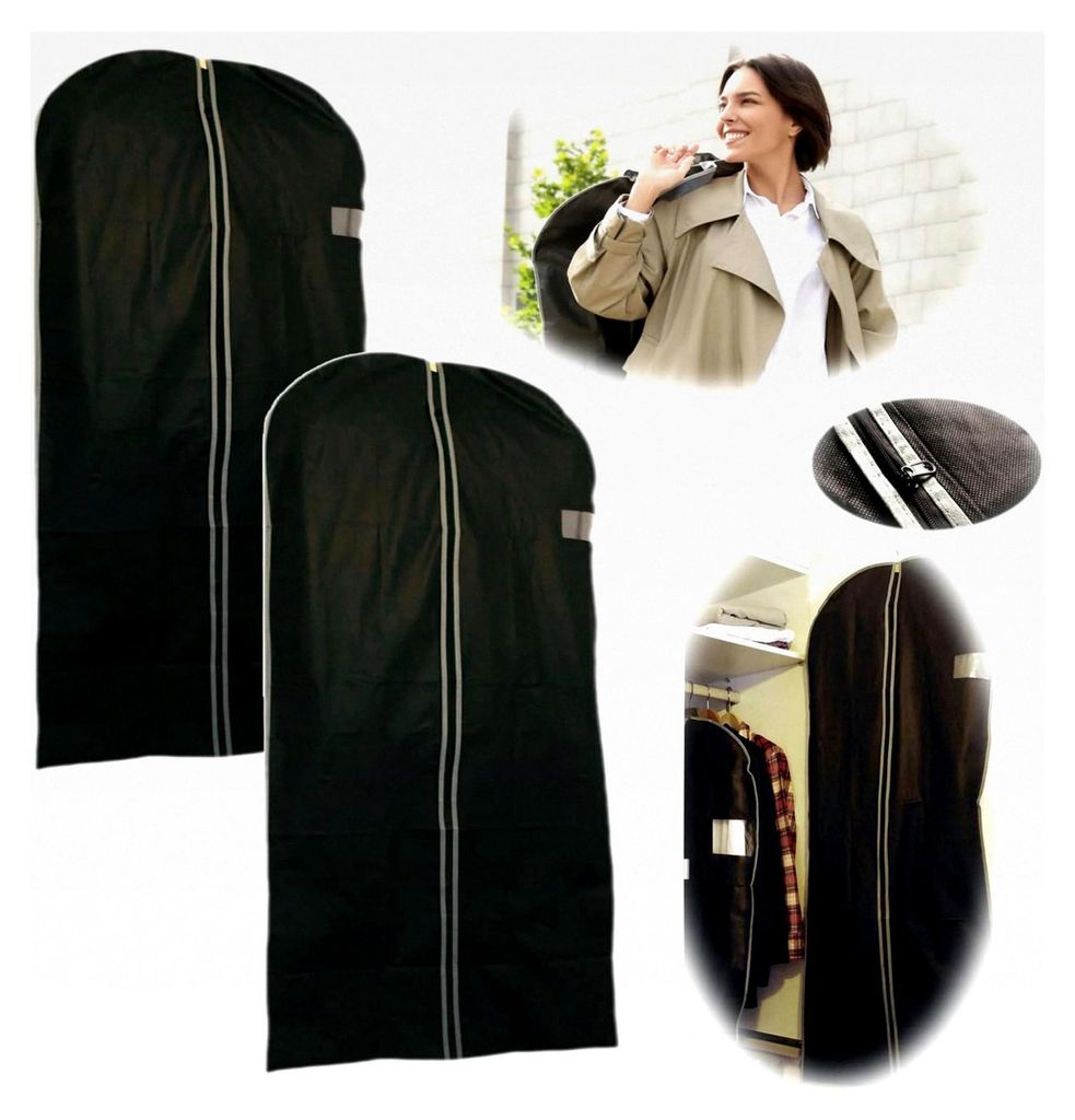 2er Set Reise Kleidersack Kleiderschutzhülle 60x150 cm Schwarz Vlies