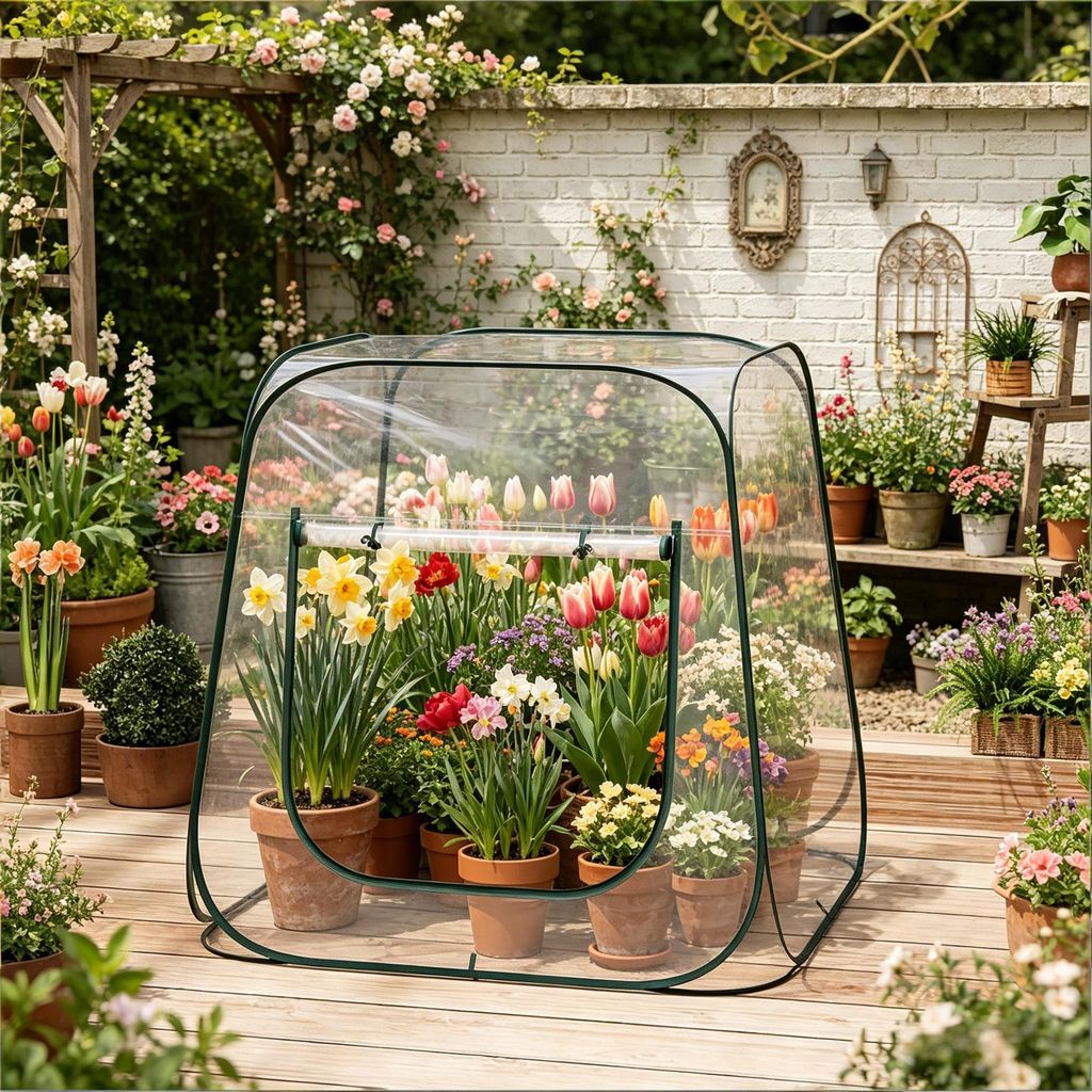 Pop-up Gewächshaus 100x100x97 cm aus transparentem PVC, Mini-Pflanzenzelt mit U-Reißverschluss, mobiles Tomatenhaus & Frühbeet, inkl. Tragetasche