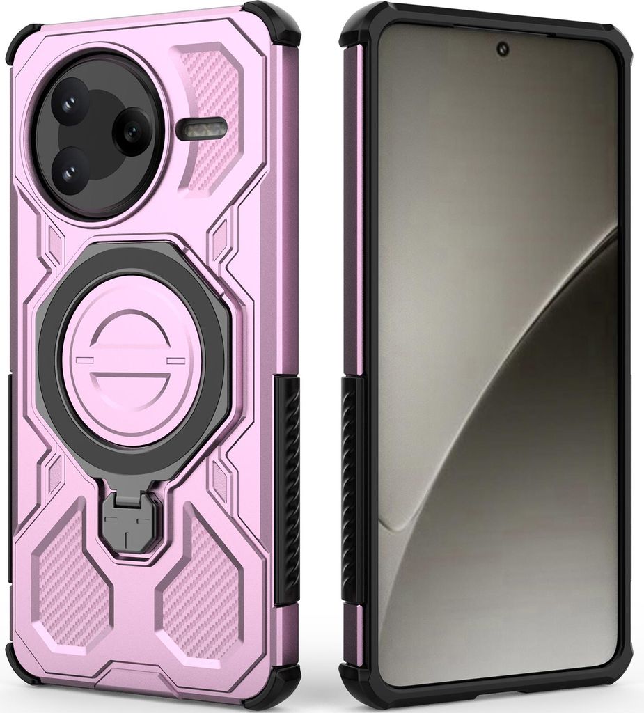 Robuste Handyhülle für Xiaomi Poco F7 Pro/Redmi K80 mit Ringhalter Ständer Stoßfest, Magnetisch, Dual-Layer Schutz Pink