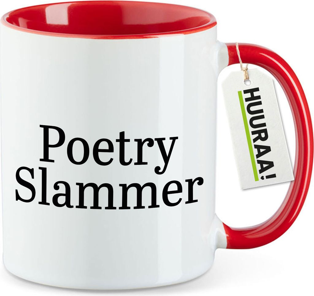 Huuraa Kaffeetasse Poetry Slammer Schriftzug 330ml Rot Keramik Kaffeebecher Geschenkidee