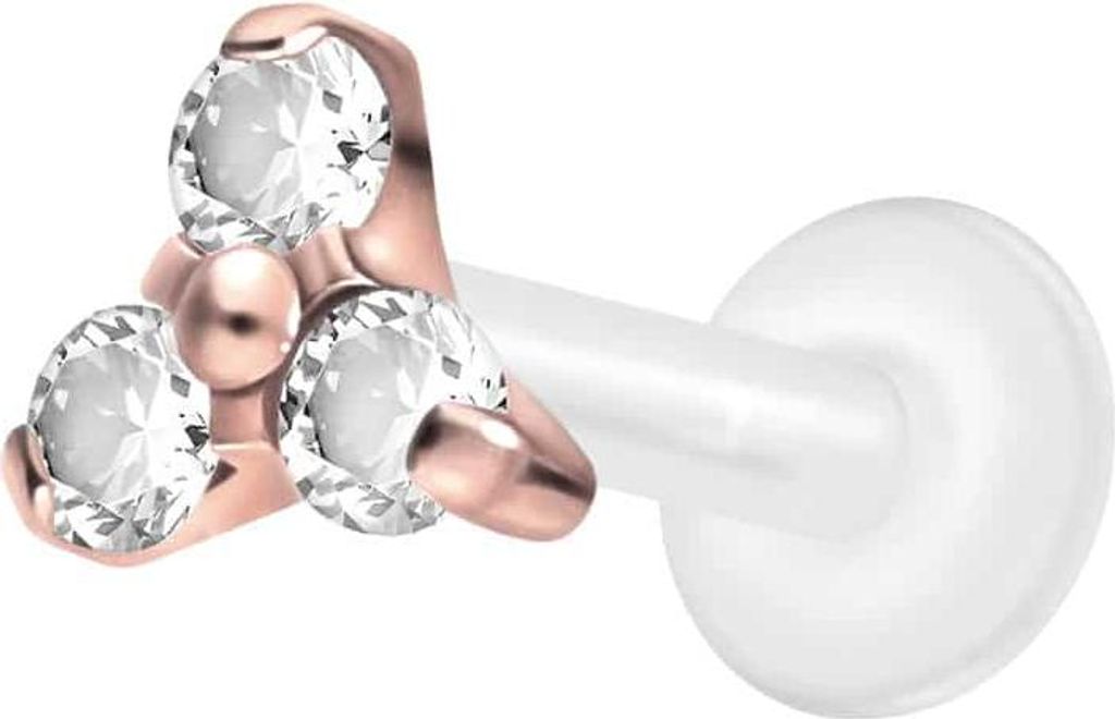 Ohrpiercing, Nasenpiercing PTFE Labret mit Innengewinde + Titan-Aufsatz KRISTALLBLUME RoséGold Stablänge: 7mm | Stabstärke: 1,2mm | Designgröß...