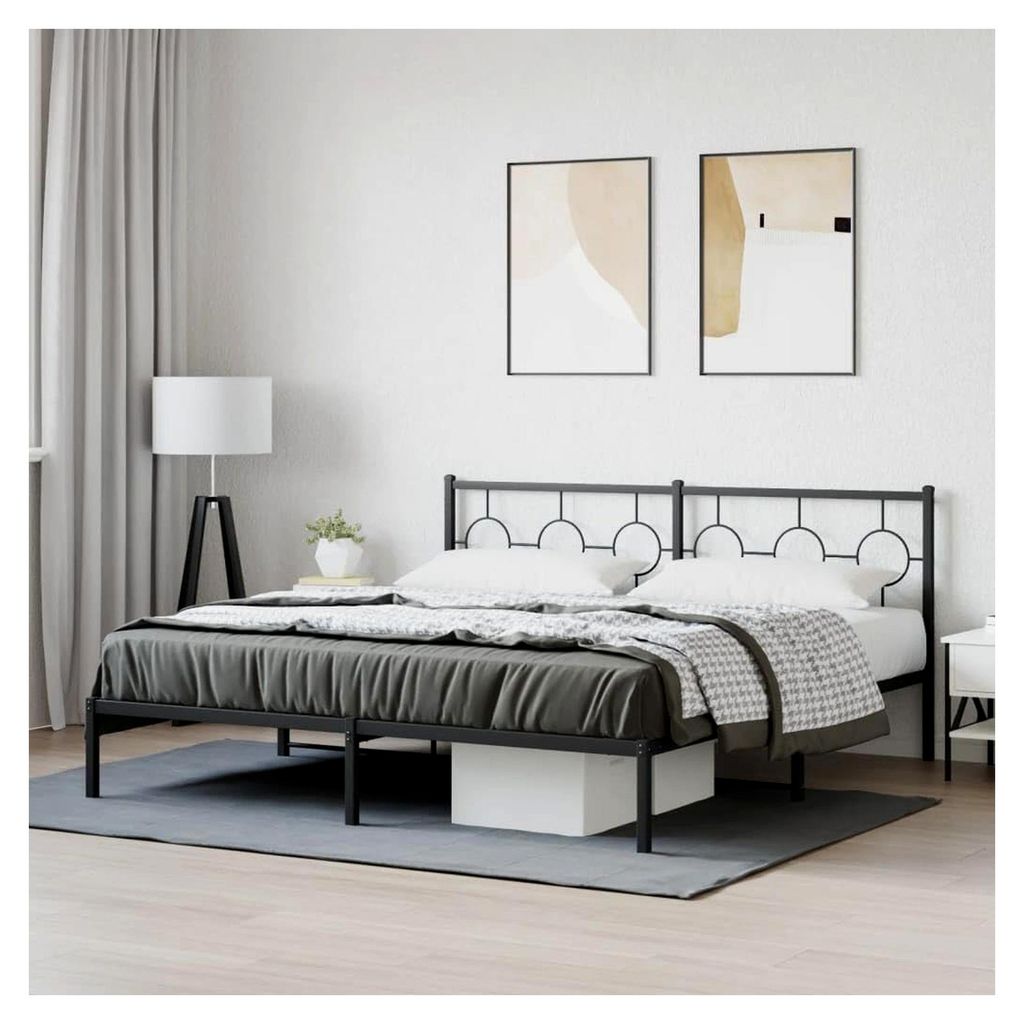 Bettgestell mit Kopfteil aus Metall in Schwarz 183x213 cm