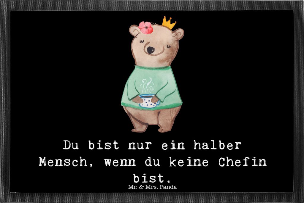 Mr. & Mrs. Panda Schmutzfangmatte Chefin Herz 40 x 60 cm - Schwarz - Geschenk, Gummimatte, Lustig, Schmutzmatte, CEO, Eingangsteppich, Schuhabstrei...
