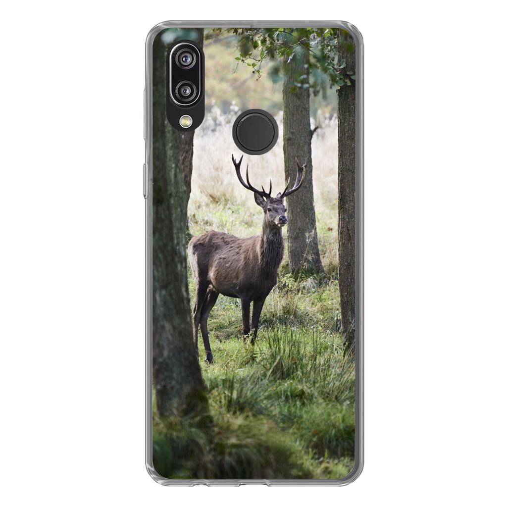 MuchoWow Handyhülle Schutzhülle Hülle für Huawei P20 Lite (2020) Hirsche - Bäume - Gras Silikon Softcase Handy Hülle - Kartenhalter