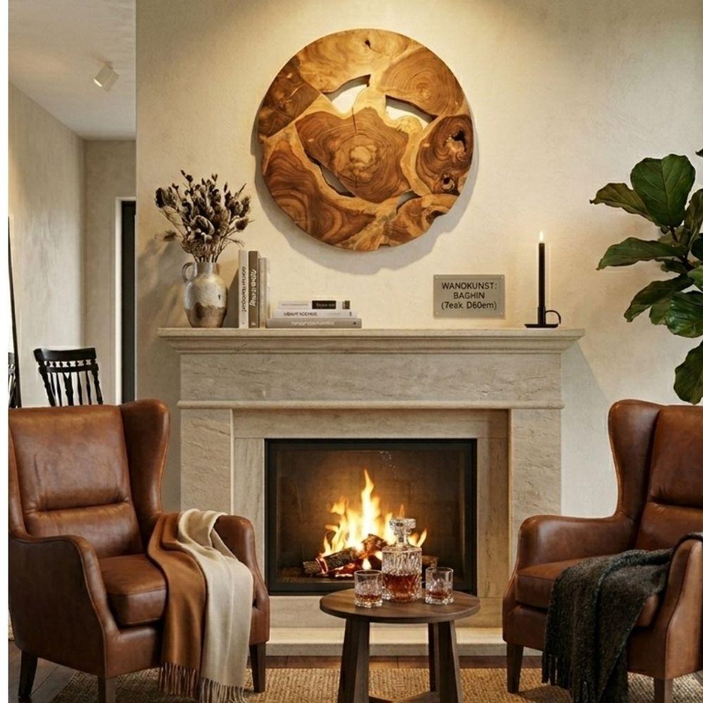 Wand-Deko aus Teakholz BAGIAN rund 60 cm Unikat Wandbild