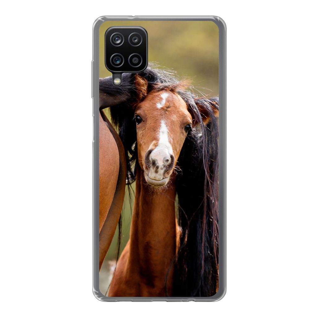 MuchoWow Handyhülle Schutzhülle Hülle für Samsung Galaxy A12 Pferde - Natur - Braun Silikon Softcase Handy Hülle - Bild