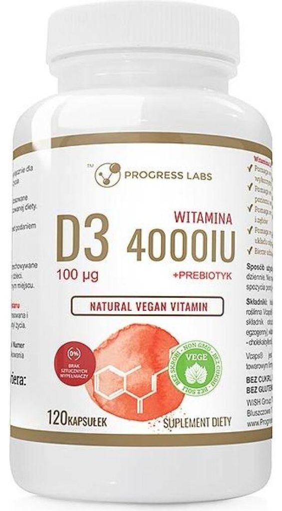 PROGRESS LABS Vitamin D3 4000IU + Prebiotic Nahrungsergänzungsmittel 120 Kapseln