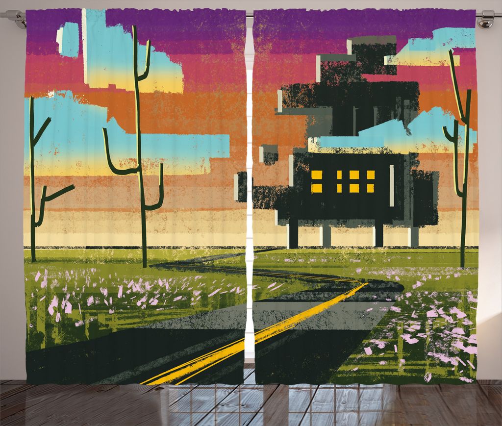 ABAKUHAUS Landschaft Rustikaler Vorhang, Futuristische Farbe, Wohnzimmer Universalband Gardinen mit Schlaufen und Haken, 280 x 225 cm, Mehrfarbig
