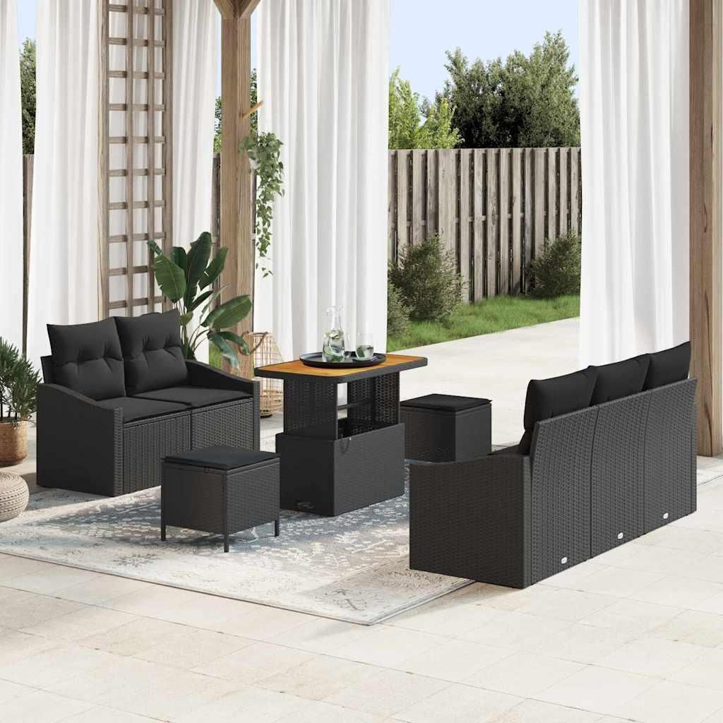 "Rabatt" Gartensofa-set - Balkonmöbel/Terrassenmöbel - mit Kissen 8 pcs Schwarz Poly-Rattan - Lounge-Dining set CC13349
