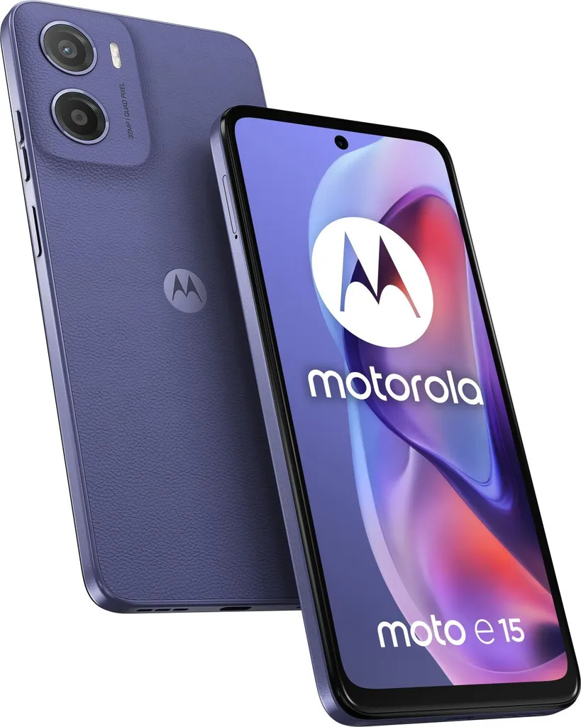 Téléphone Android Motorola Moto e15 64Go Lavender et Grande Autonomie