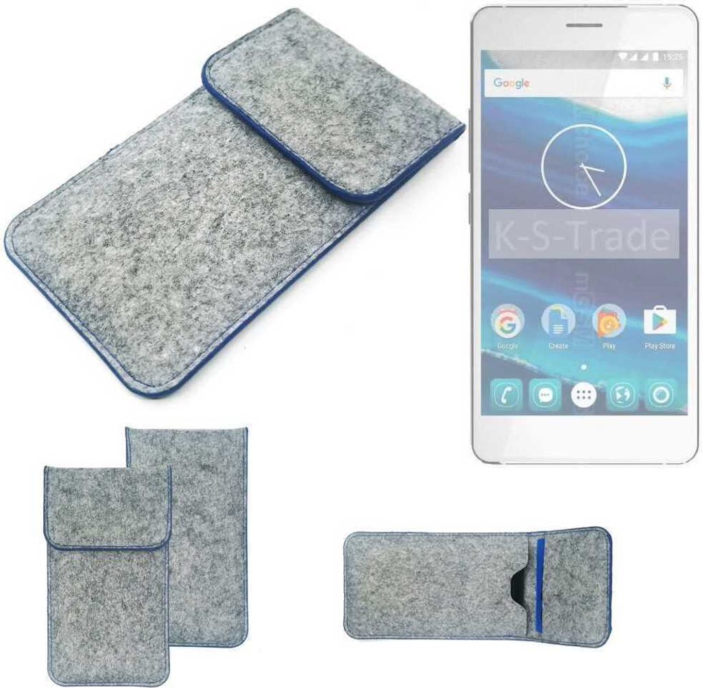 K-S-Trade Handy Schutz Hülle kompatibel mit Qilive Q5.5 Schutzhülle Handyhülle Filztasche Pouch Tasche Case Sleeve Filz Hülle hellgrau, blauer