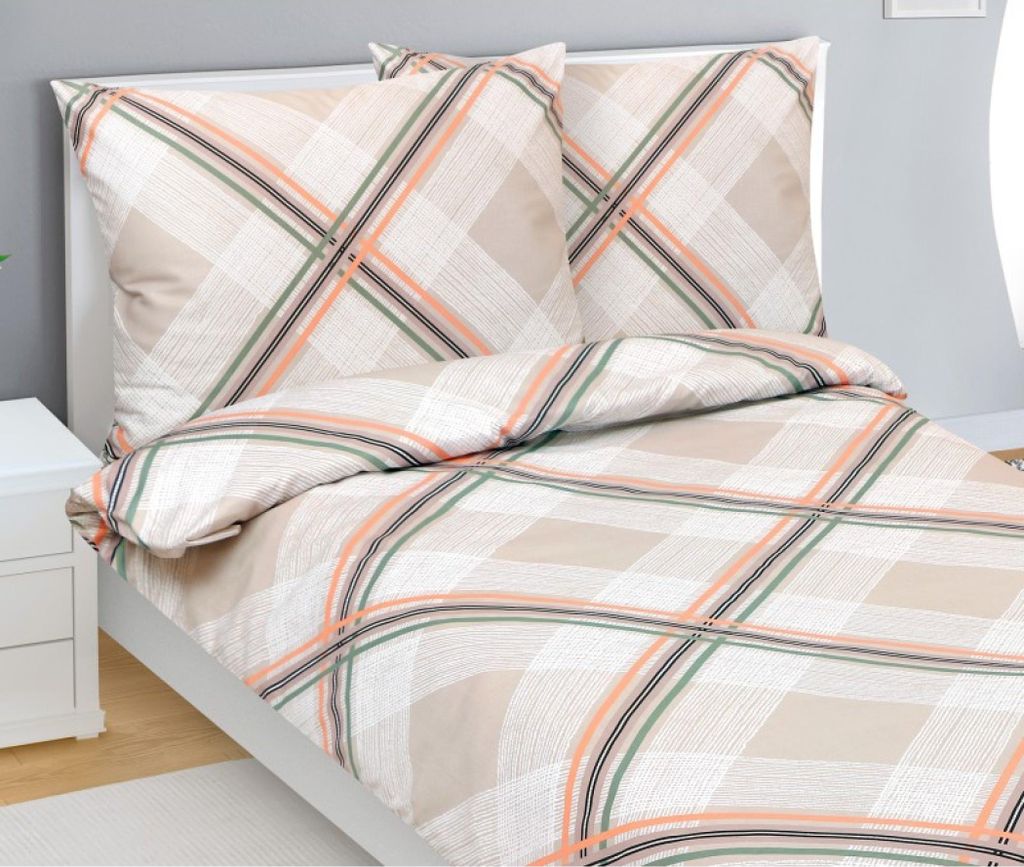 Leinen Baumwollsatin - Beige, Lachs, Grün - 140x220, 70x90