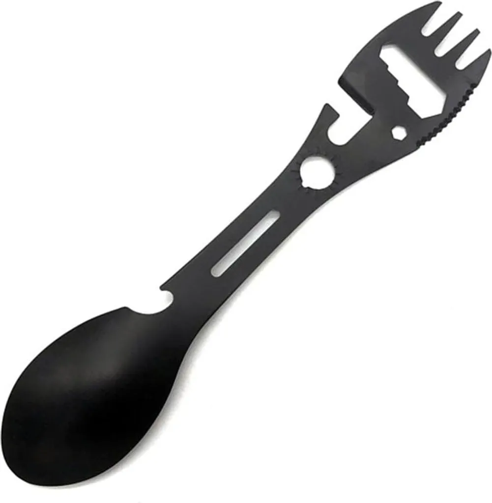 Kit repas camping : Cuillère-fourchette tactique noire avec décapsuleur - 2