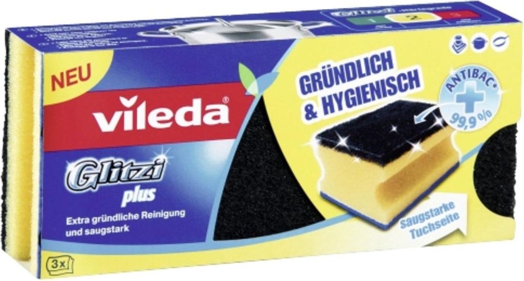 Vileda 138203 Schwamm Rechteckig Faser Schwarz  Blau  Gelb Produktbild 