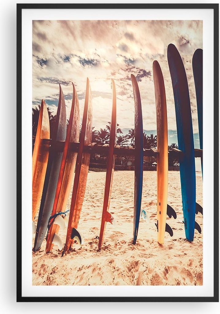 Gerahmtes Poster - Schwarzer Rahmen - Surfen Strand Board - 61x91,5 cm - Wand Bild - Wanddeko - Wandbilder - Kunstposter - Wandposter - Bilderrahme...
