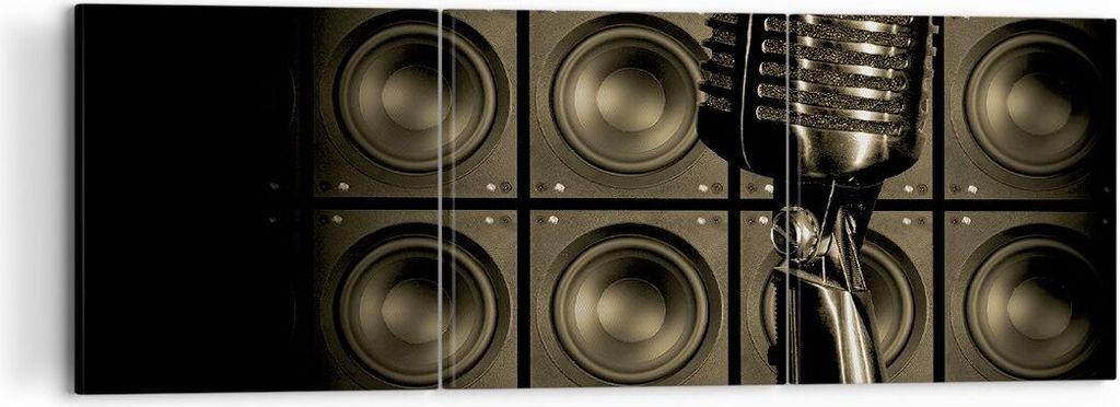 Bild auf Leinwand - Leinwandbild - Mikrofon Retro Singen - 120x40cm - Wand Bild - Wanddeko - Leinwanddruck - Bilder - Kunstdruck - Wanddekoration -...