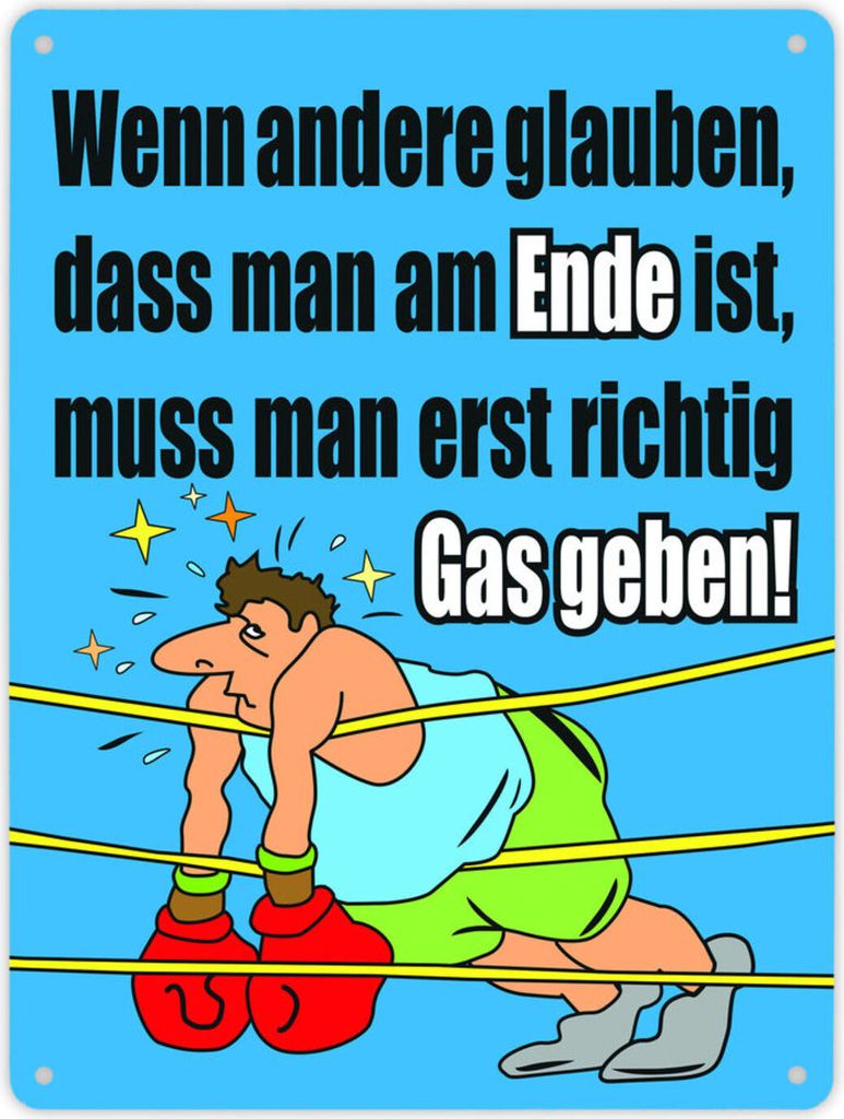 Boxer Metallschild XL in 21x28 cm in blau zum Thema Motivation