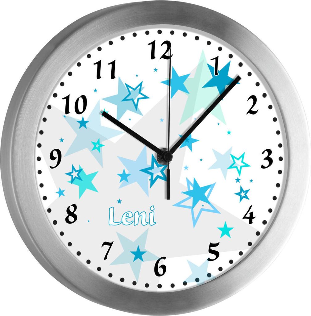 Kinderzimmer Funkwanduhr, Funkuhr Wanduhr Kinder, Sterne türkis 25 cm