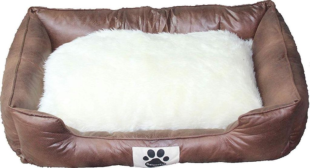 Hundebett Hundesofa Kunstleder Schlafplatz Katzenbett 2in1 Wendekissen, Hundebett :Schwarz 100x70 cm