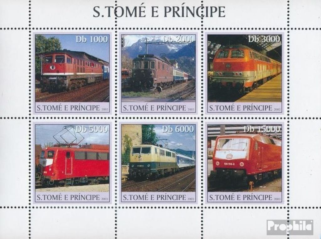 Briefmarken Sao Tome e Principe 2003 Mi 2326-2331 Kleinbogen (kompl. Ausgabe) postfrisch Züge