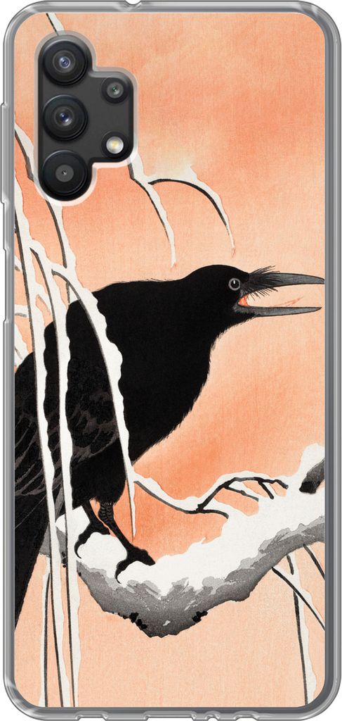 MuchoWow Handyhülle Schutzhülle Hülle für Telefoonhoesje Samsung Galaxy A32 5G Krähe - Zweig - Vintage - Japanisch Silikon Softcase Handy H...