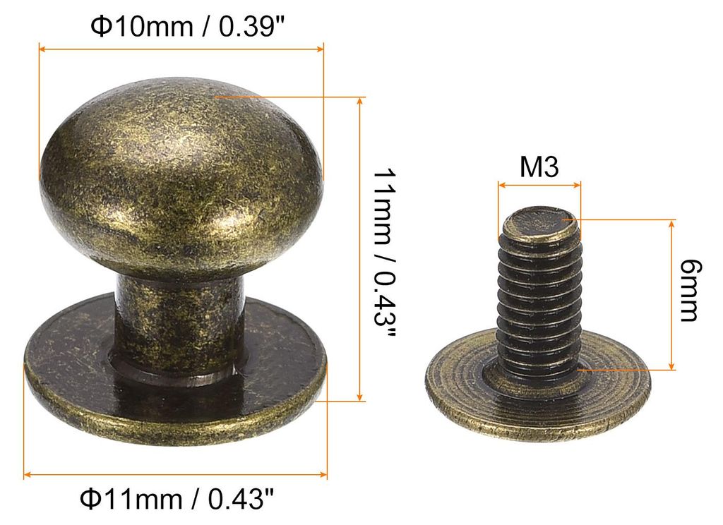 10mm Kugel Kopf Bolzen Nieten Schrauben Hohlnieten Rš¹cken 15 Stš¹ck Schraubnieten Rund Kopf Schaltfl?che Nippel Niete fš¹r Basteln Leder Han...