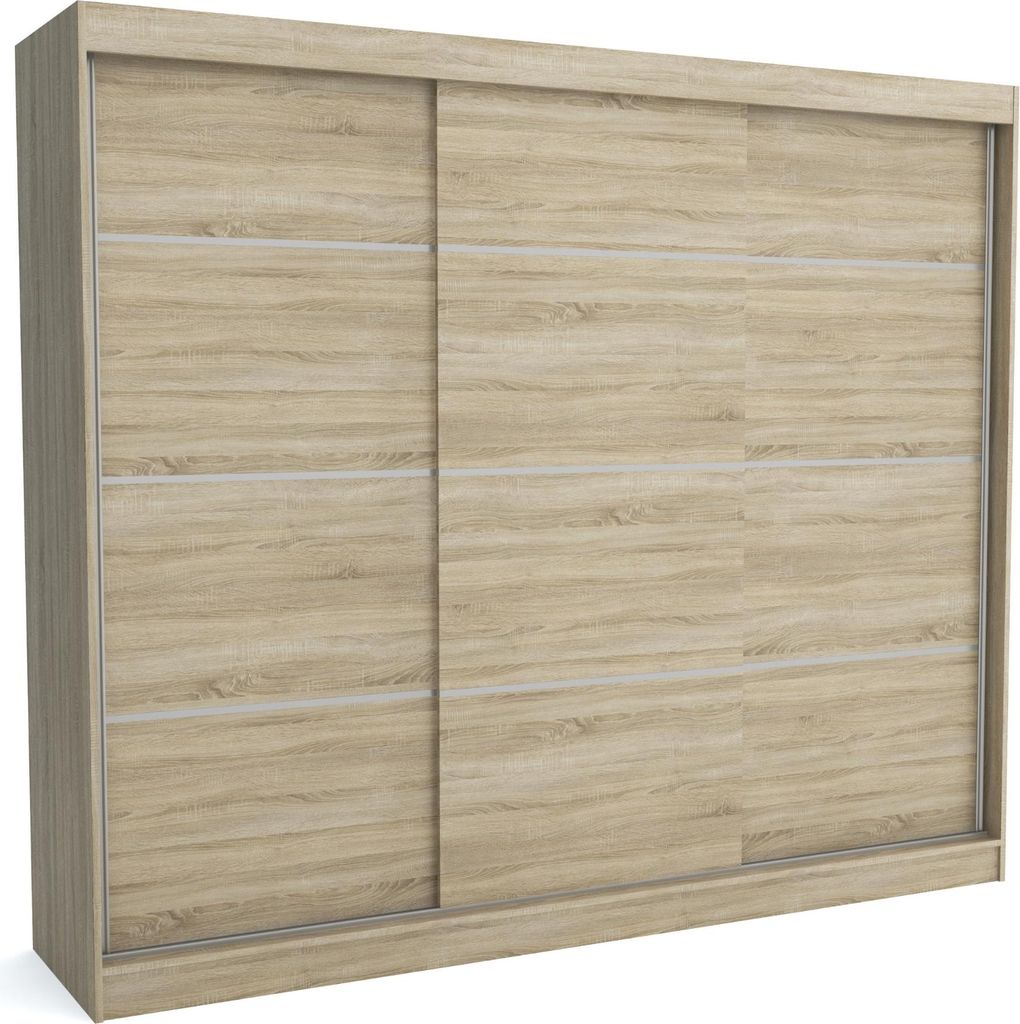 Kleiderschrank ROB SONOMA 250x60x215 cm – Schiebetüren, Kleiderstange & Regalböden – Moderner Schrank für Schlafzimmer oder Ankleidezimmer,