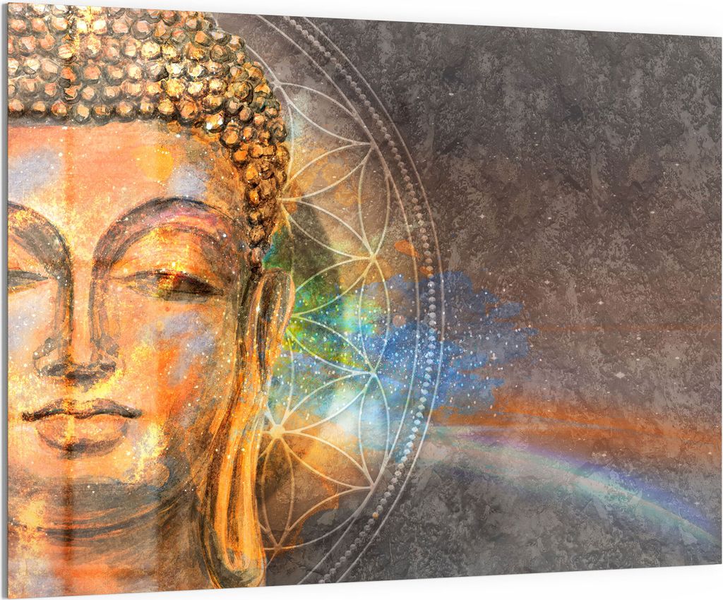 DEQORI Magnettafel Glas 120x90 cm 'Meditierender Buddha' beschreibbar Whiteboard