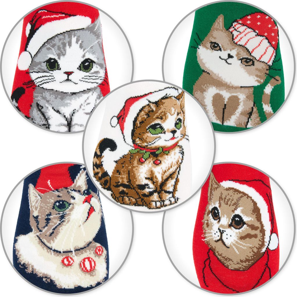 BRUBAKER 5 Paar Katzen Weihnachtssocken Für Damen  Produktbild-Vorschau 8