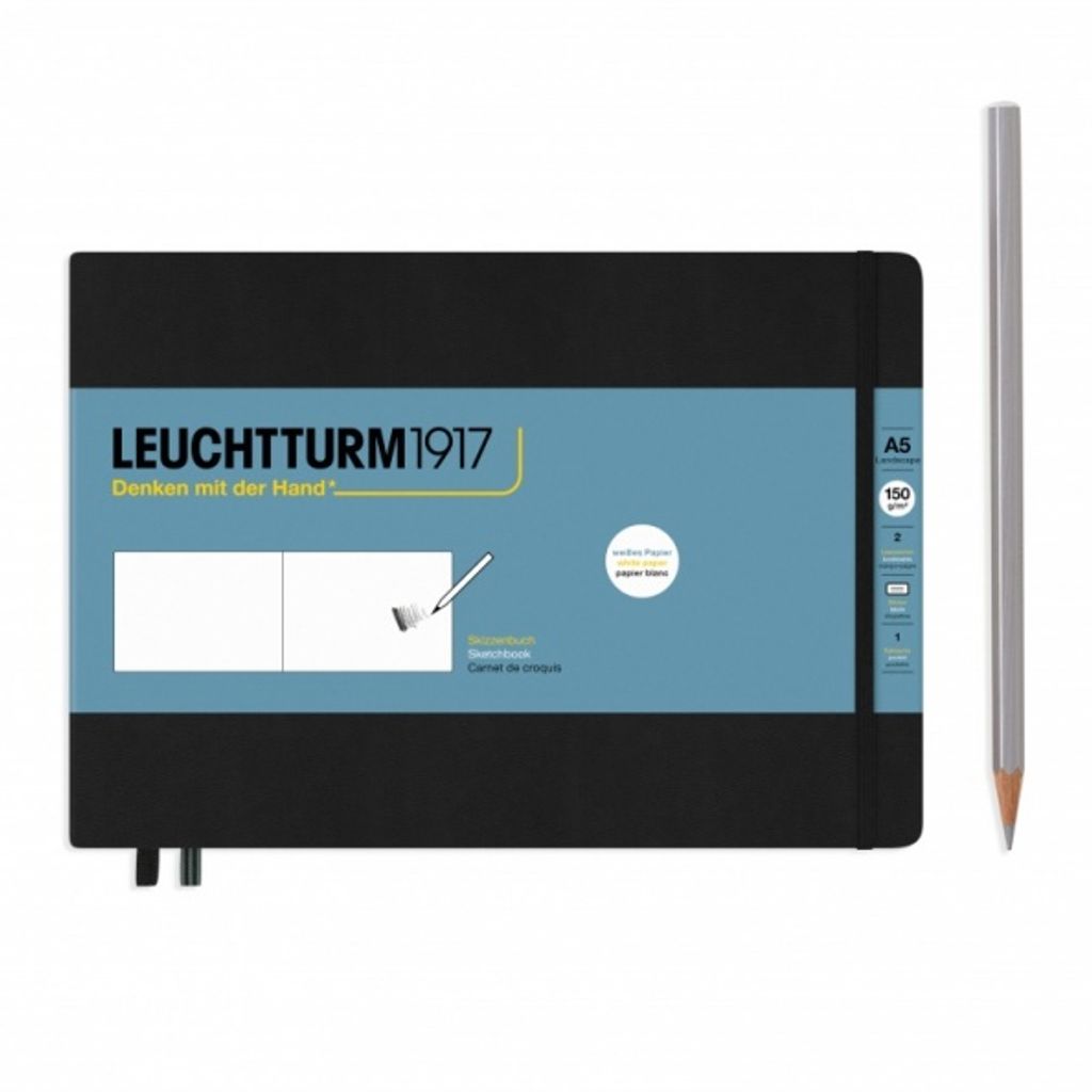 Leuchtturm Sketchbook Landscape, Einfarbig, Schwarz, A5, 112 Blätter, 150 g/m², Hardcover
