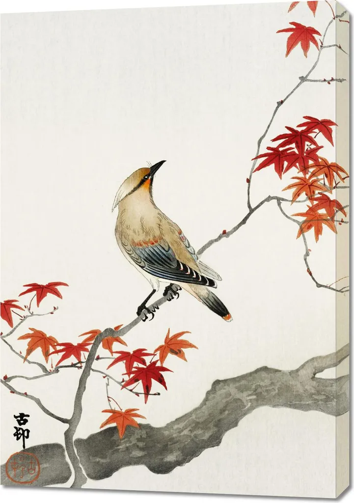 Tableau Japonais Oiseau sur Érable 70x100 cm Koson Design Vintage