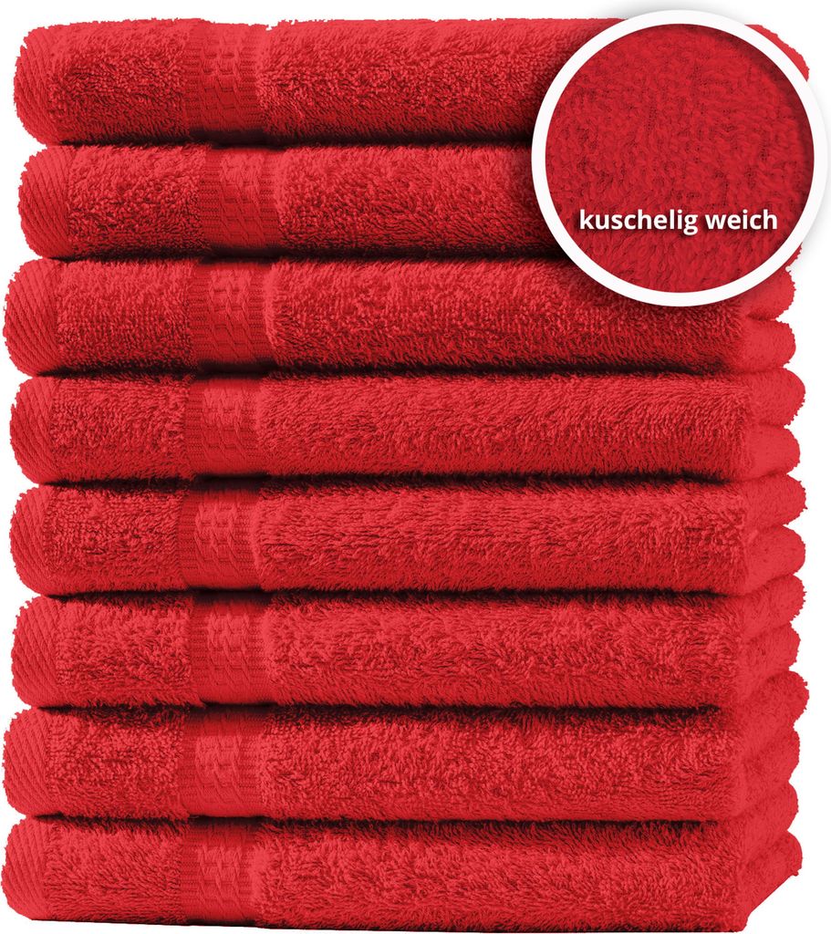 8er Set Gästetücher Handtücher Duschtücher Badetücher Frottee 100% Baumwolle, Farbe:Rot, Größe:Gästetücher 30x50 cm